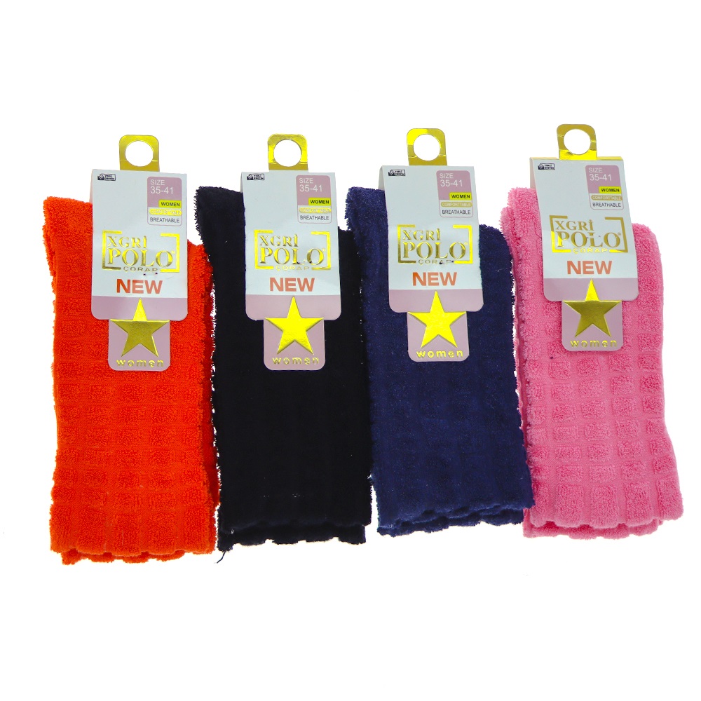 X Gri Polo B-E-14 Bayan Parfümlü Ters Havlu Soket Çorap - Karışık Renk