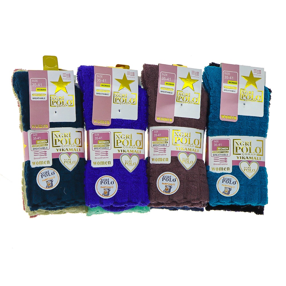 X Gri Polo B-E-14 Bayan Parfümlü Ters Havlu Soket Çorap - Karışık Renk