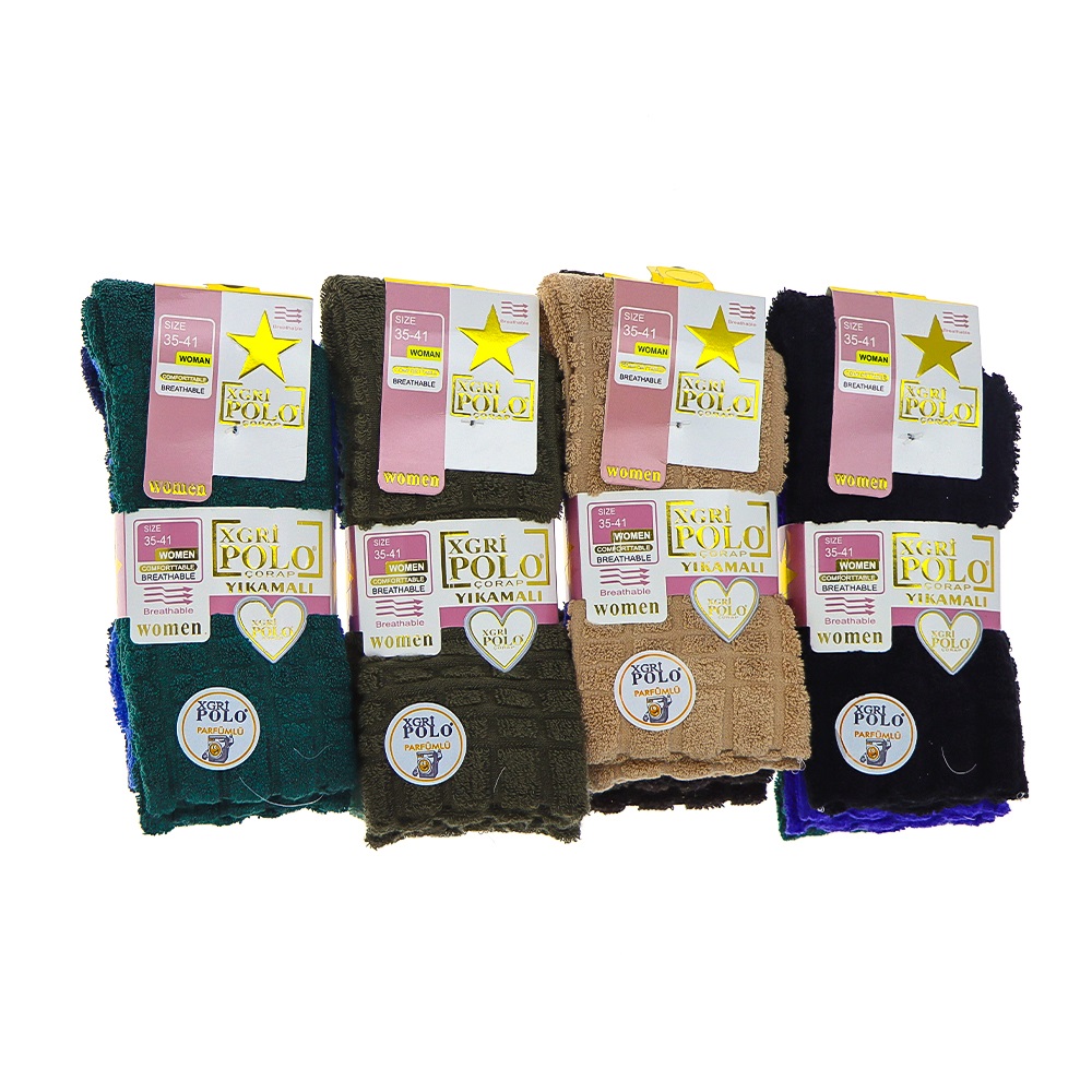 X Gri Polo B-E-14 Bayan Parfümlü Ters Havlu Soket Çorap - Karışık Renk