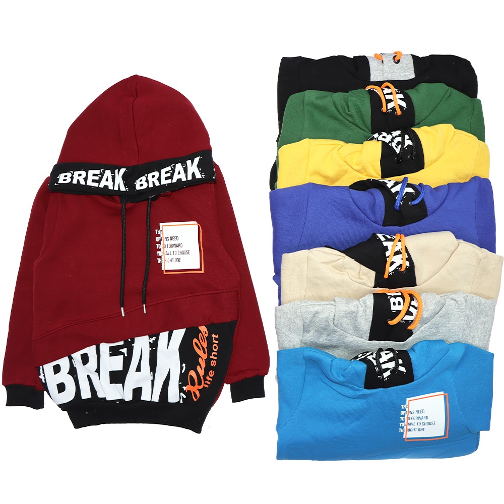 Kırmızı 6069 Erkek Çocuk Break Baskılı Kapşonlu Sweat 3-7 Yaş