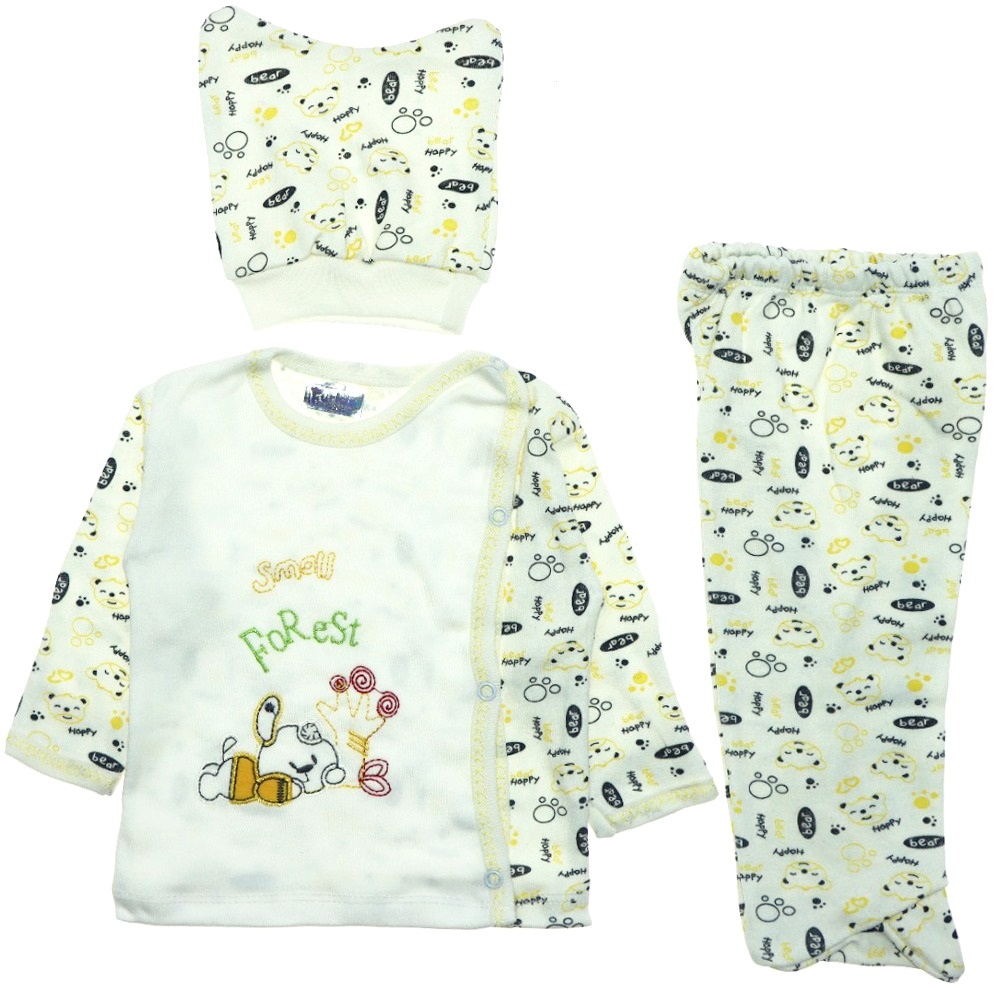 Furkan Baby Small Forest Nakışlı 3 Parça Bebe Zıbın Takım 0-1 Ay