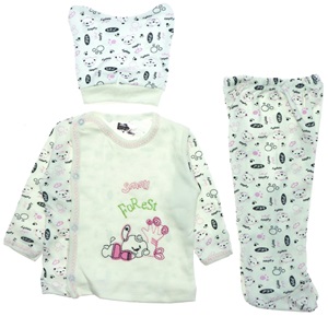 Furkan Baby Small Forest Nakışlı 3 Parça Bebe Zıbın Takım 0-1 Ay