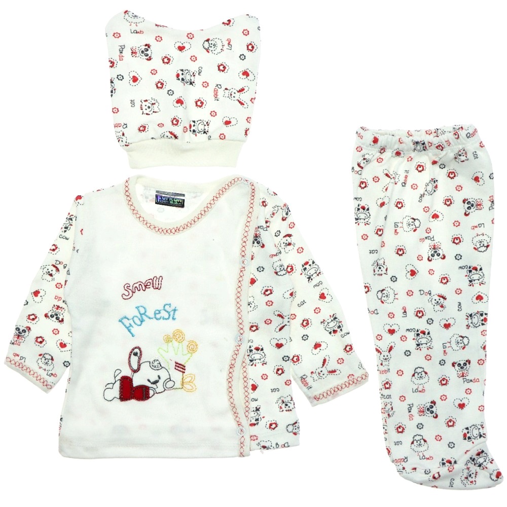 Furkan Baby Small Forest Nakışlı 3 Parça Bebe Zıbın Takım 0-1 Ay