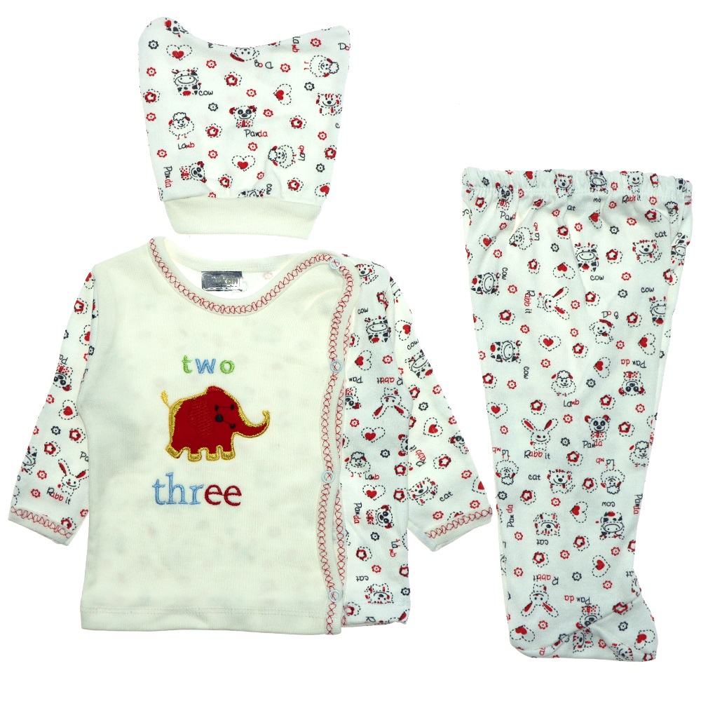 Furkan Baby Fil Nakışlı 3 Parça Bebe Zıbın Takım 0-1 Ay