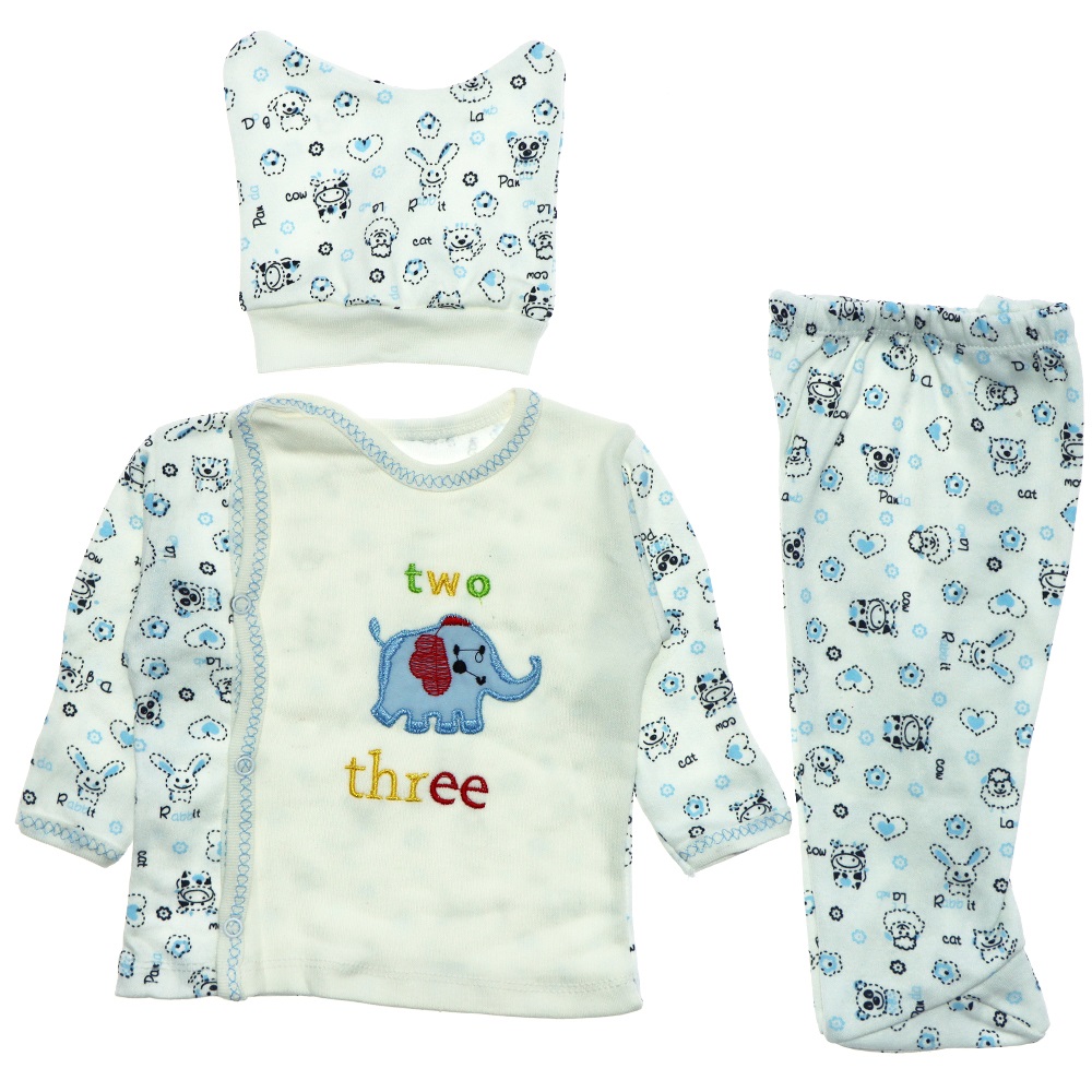 Furkan Baby Fil Nakışlı 3 Parça Bebe Zıbın Takım 0-1 Ay