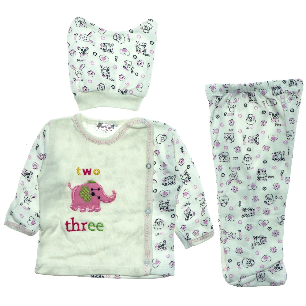 Furkan Baby Fil Nakışlı 3 Parça Bebe Zıbın Takım 0-1 Ay