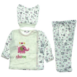 Furkan Baby Fil Nakışlı 3 Parça Bebe Zıbın Takım 0-1 Ay