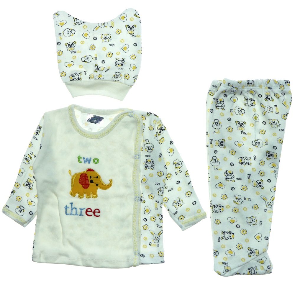 Furkan Baby Fil Nakışlı 3 Parça Bebe Zıbın Takım 0-1 Ay