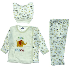Furkan Baby Fil Nakışlı 3 Parça Bebe Zıbın Takım 0-1 Ay