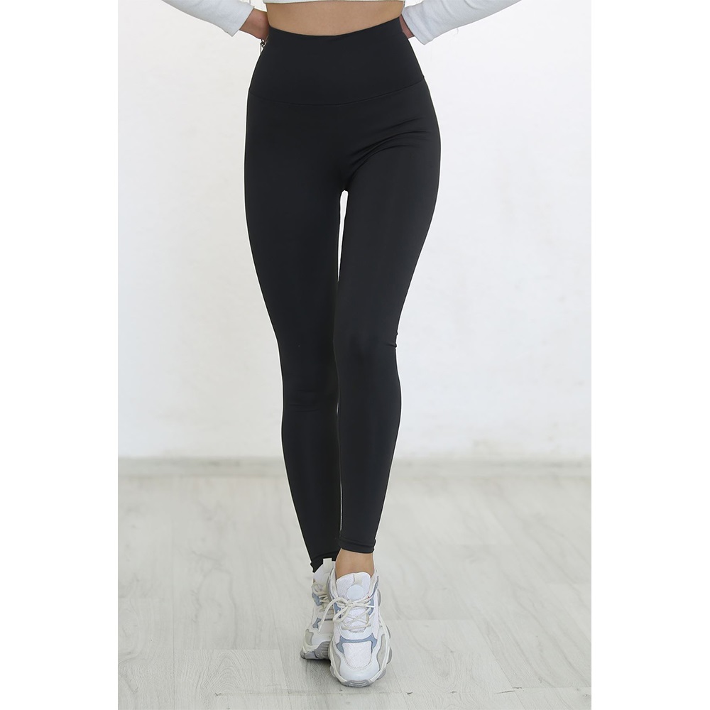 Vogsing 573 Bayan Şardonlu Dalgıç Yüksek Bel Tayt - Siyah