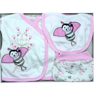 AC-100 Bebe Arılı 5 Parça Özel Zıbın Set 0-3 Ay