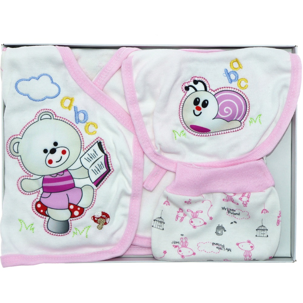 AC-100 Bebe Ayılı Salyangoz Harf Bas 5 Parça Özel Zıbın Set 0-3 Ay