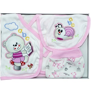 AC-100 Bebe Ayılı Salyangoz Harf Bas 5 Parça Özel Zıbın Set 0-3 Ay