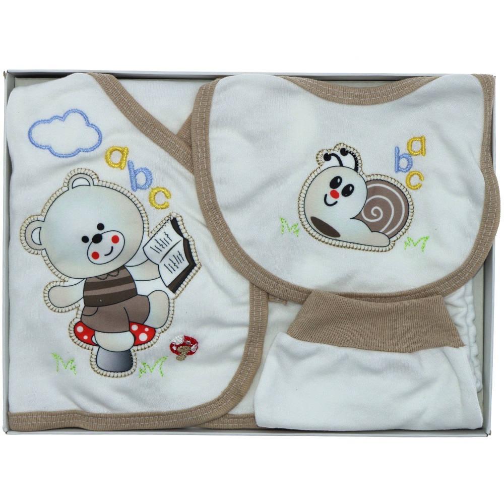 AC-100 Bebe Ayılı Salyangoz Harf Bas 5 Parça Özel Zıbın Set 0-3 Ay