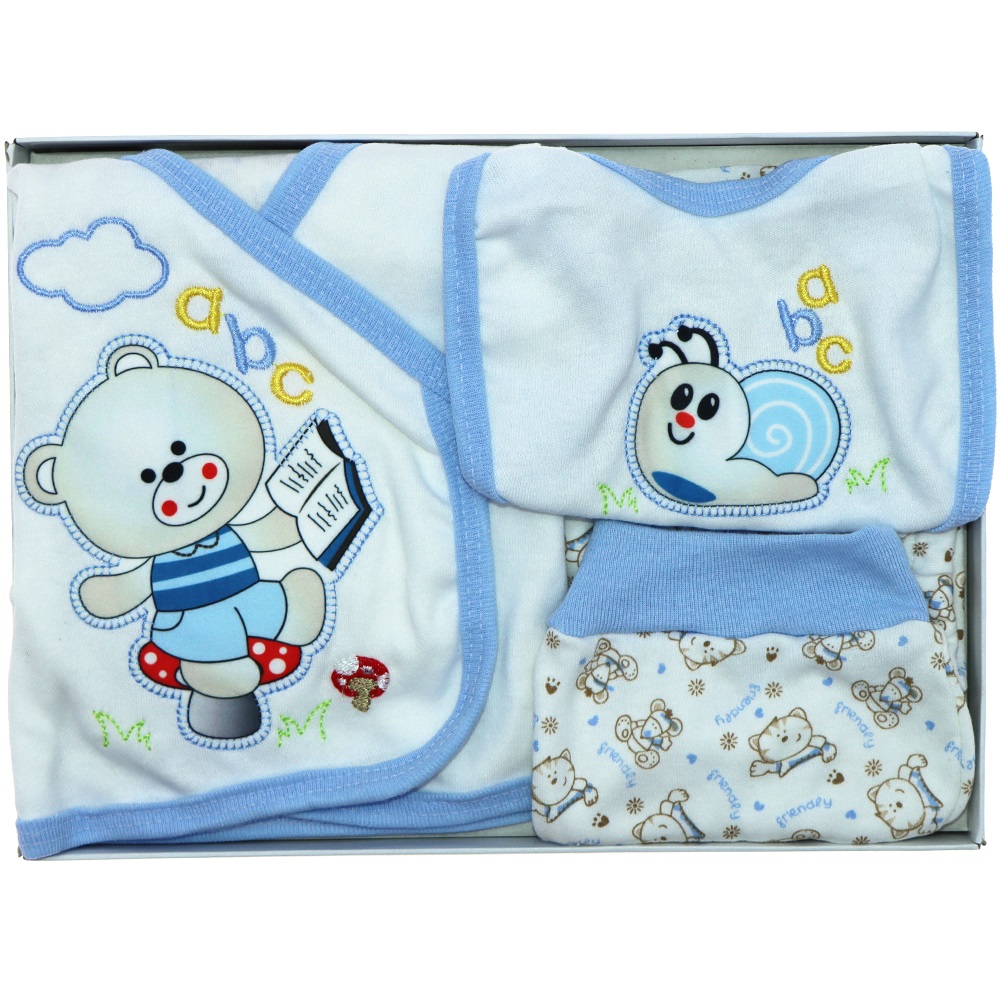 AC-100 Bebe Ayılı Salyangoz Harf Bas 5 Parça Özel Zıbın Set 0-3 Ay