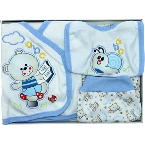 AC-100 Bebe Ayılı Salyangoz Harf Bas 5 Parça Özel Zıbın Set 0-3 Ay