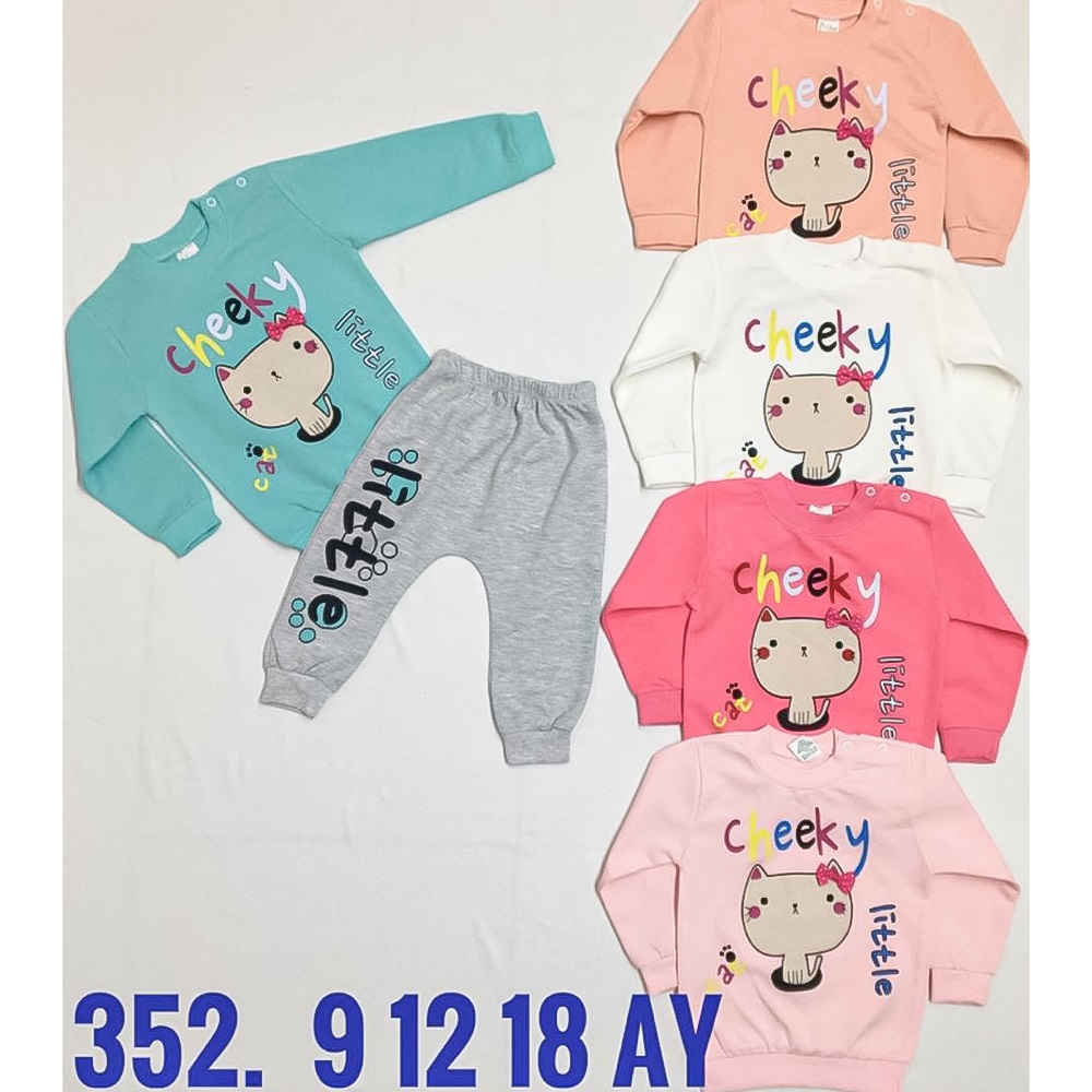 Çikita 352 Kız Bebe Fiyonklu Kedi Baskılı takım 6-18 Ay