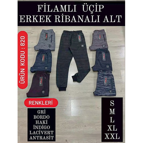 Keskin 820 Erkek 3 İP Katex Bas Filamlı Rib Eşofman Alt S-XXL - Füme