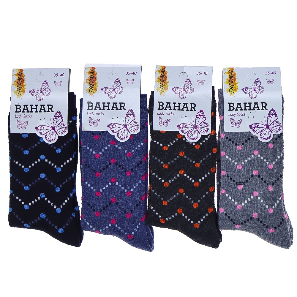 Bahar 3043 Bayan Likralı Desenli Havlu Soket Çorap - Karışık Renk