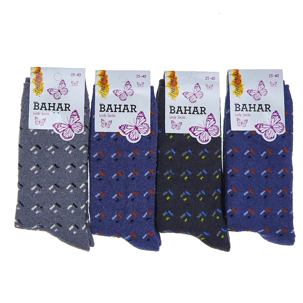 Bahar 3043 Bayan Likralı Desenli Havlu Soket Çorap - Karışık Renk