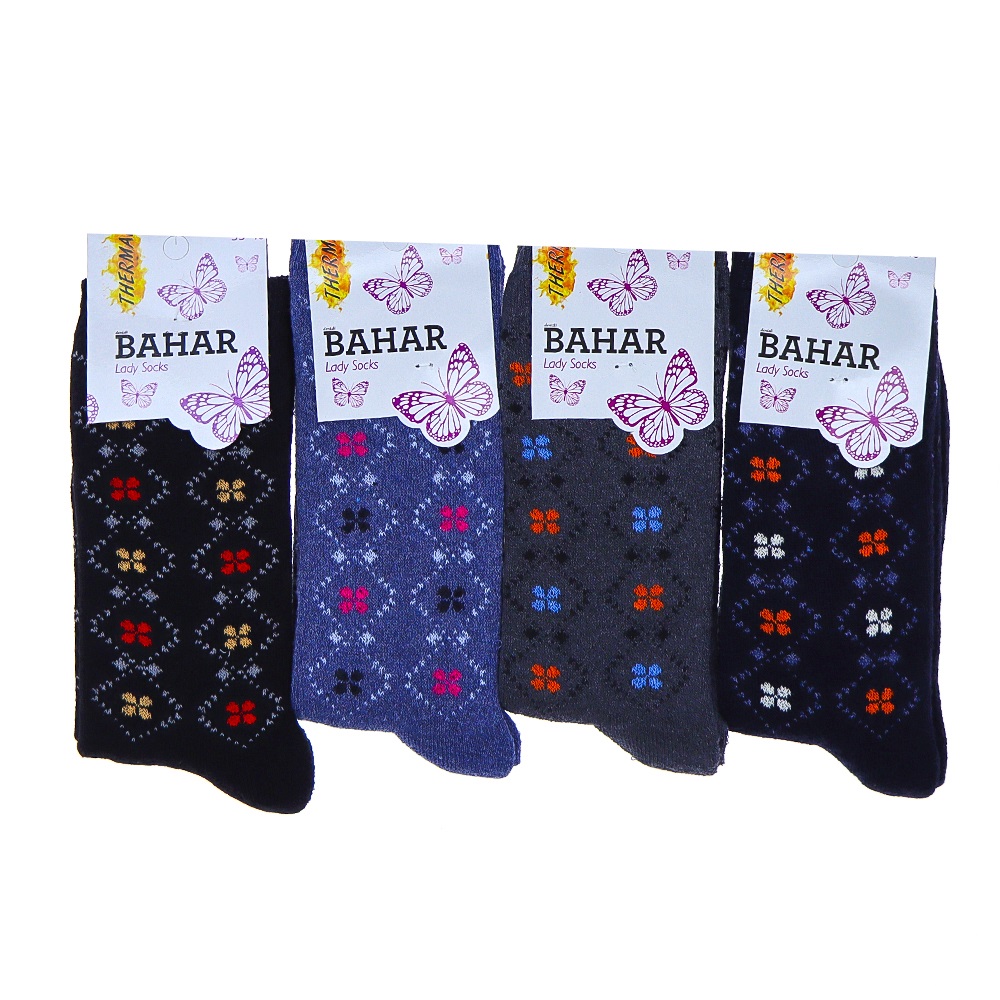 Bahar 3043 Bayan Likralı Desenli Havlu Soket Çorap - Karışık Renk