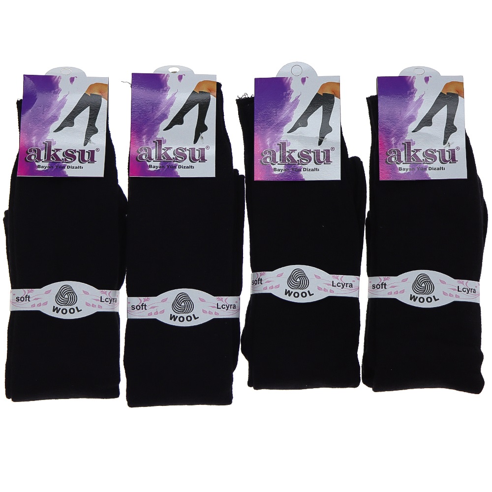 Aksu Bayan Likralı Yün Akrilik Anne Dizaltı Çorap 12 Li