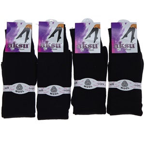 Aksu Bayan Likralı Yün Akrilik Anne Dizaltı Çorap 12 Li