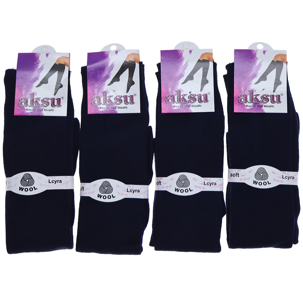 Aksu Bayan Likralı Yün Akrilik Anne Dizaltı Çorap 12 Li