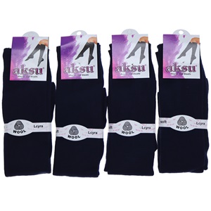 Aksu Bayan Likralı Yün Akrilik Anne Dizaltı Çorap 12 Li