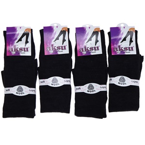 Aksu Bayan Likralı Yün Akrilik Anne Dizaltı Çorap 12 Li