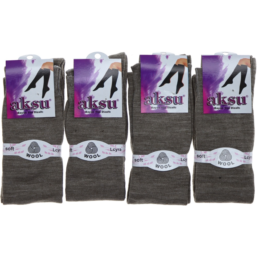 Aksu Bayan Likralı Yün Akrilik Anne Dizaltı Çorap 12 Li