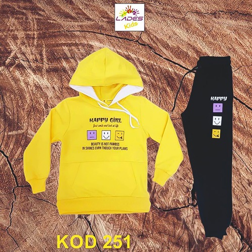 Lades 251 Kız Çocuk Penye Happy Girl Kap Kanguru Cep Takım 7-10 Yaş