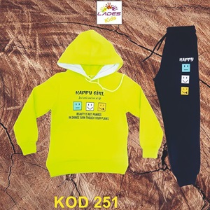 Lades 251 Kız Çocuk Penye Happy Girl Kap Kanguru Cep Takım 7-10 Yaş