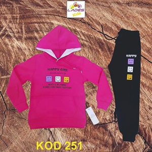 Lades 251 Kız Çocuk Penye Happy Girl Kap Kanguru Cep Takım 7-10 Yaş