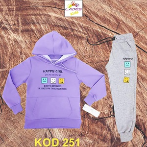 Lades 251 Kız Çocuk Penye Happy Girl Kap Kanguru Cep Takım 7-10 Yaş