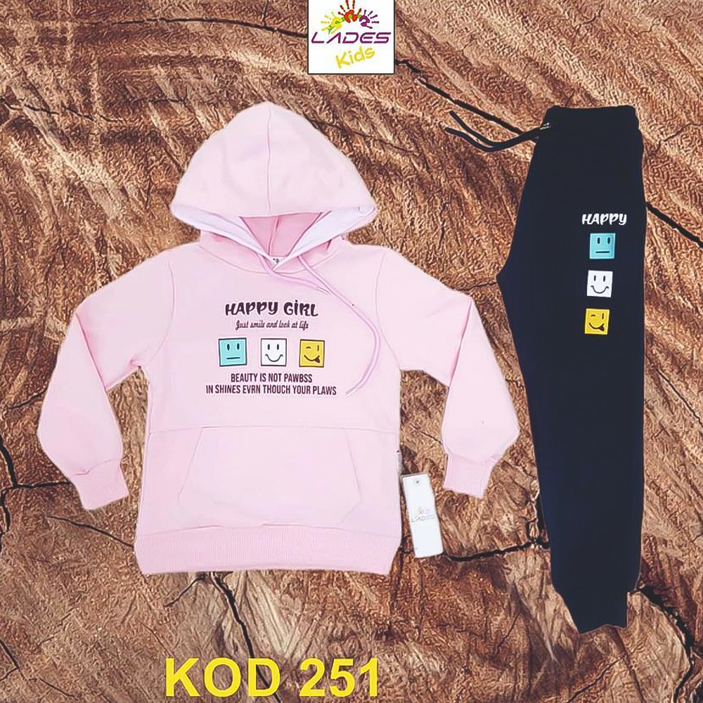 Lades 251 Kız Çocuk Penye Happy Girl Kap Kanguru Cep Takım 7-10 Yaş