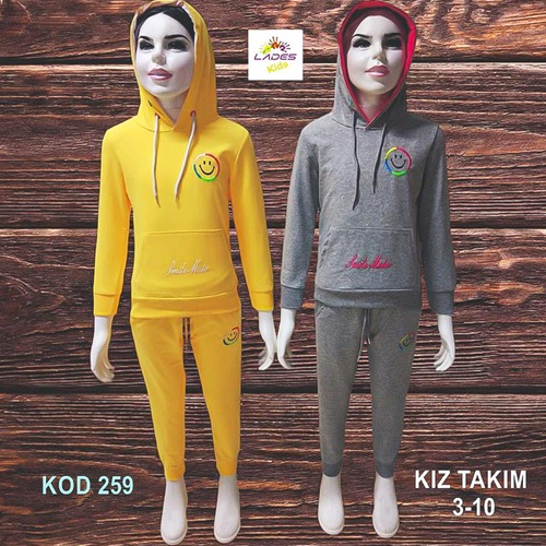 Lades 261 Kız Çocuk Penye Smail Bas Kap Kanguru Cep Takım 7-10 Yaş