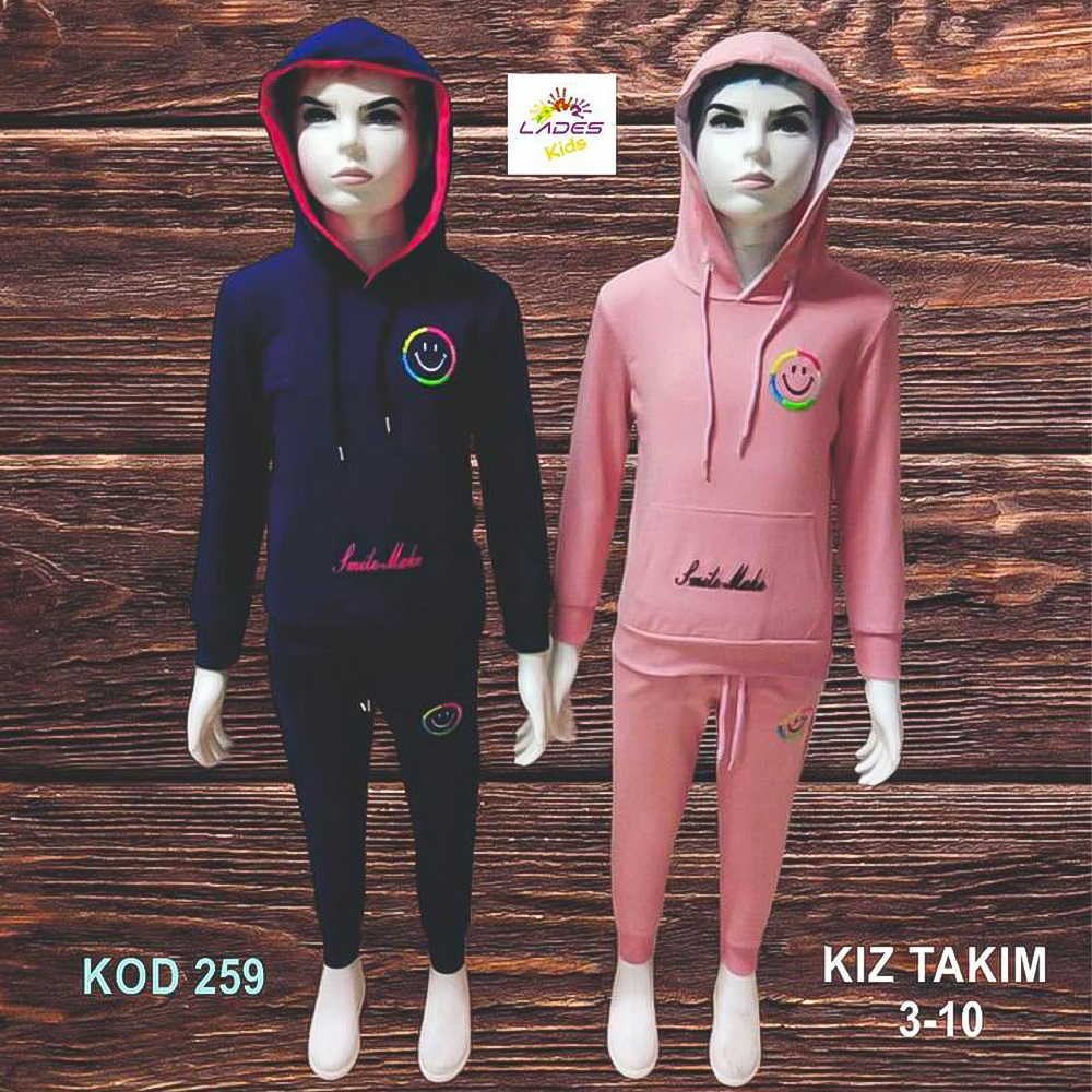 Lades 261 Kız Çocuk Penye Smail Bas Kap Kanguru Cep Takım 7-10 Yaş