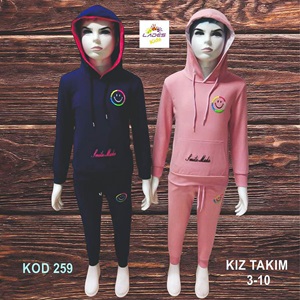 Lades 261 Kız Çocuk Penye Smail Bas Kap Kanguru Cep Takım 7-10 Yaş