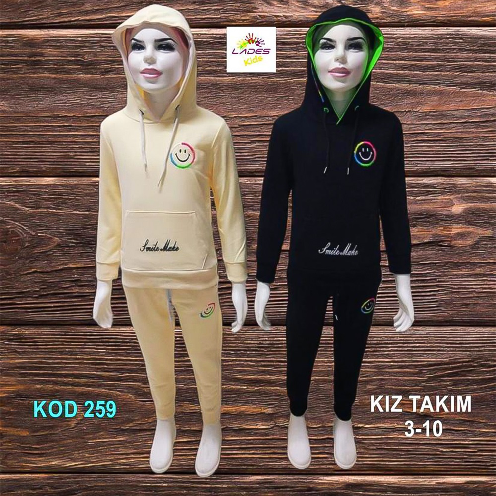 Lades 261 Kız Çocuk Penye Smail Bas Kap Kanguru Cep Takım 7-10 Yaş