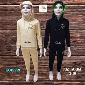 Lades 261 Kız Çocuk Penye Smail Bas Kap Kanguru Cep Takım 7-10 Yaş