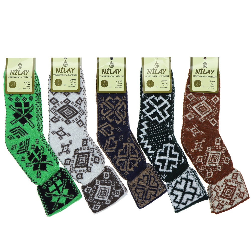 Nilay Bayan Desenli Yün Akrilik Soket Çorap -Karışık Renk
