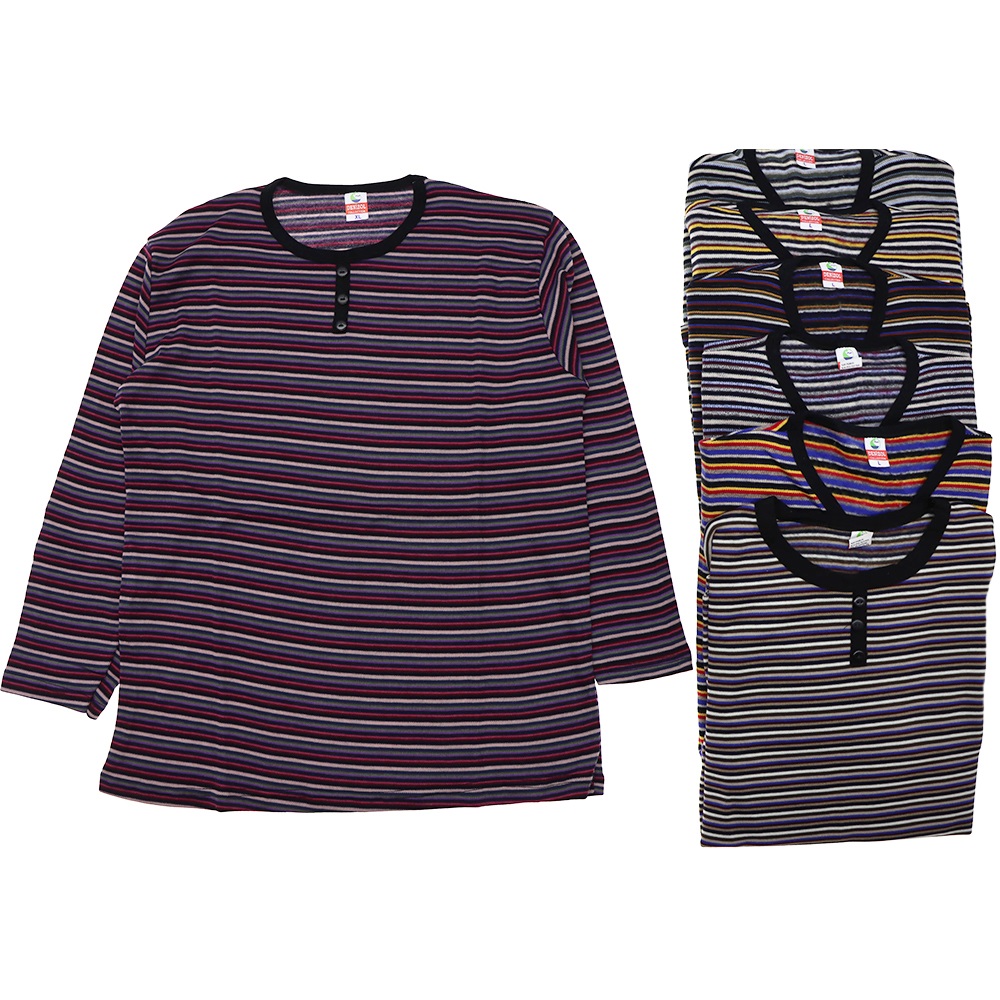 Denizol Bayan İnce Çizgili 3 Düğmeli Bisiklet Yaka Şardonlu Anne Badisi L-3 XL