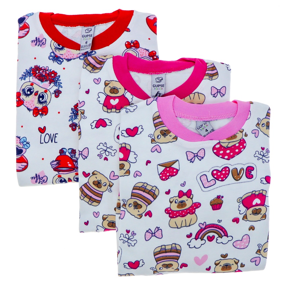 Gupse Kız Çocuk Desenli Penye Pijama Takımı 4-6 Yaş