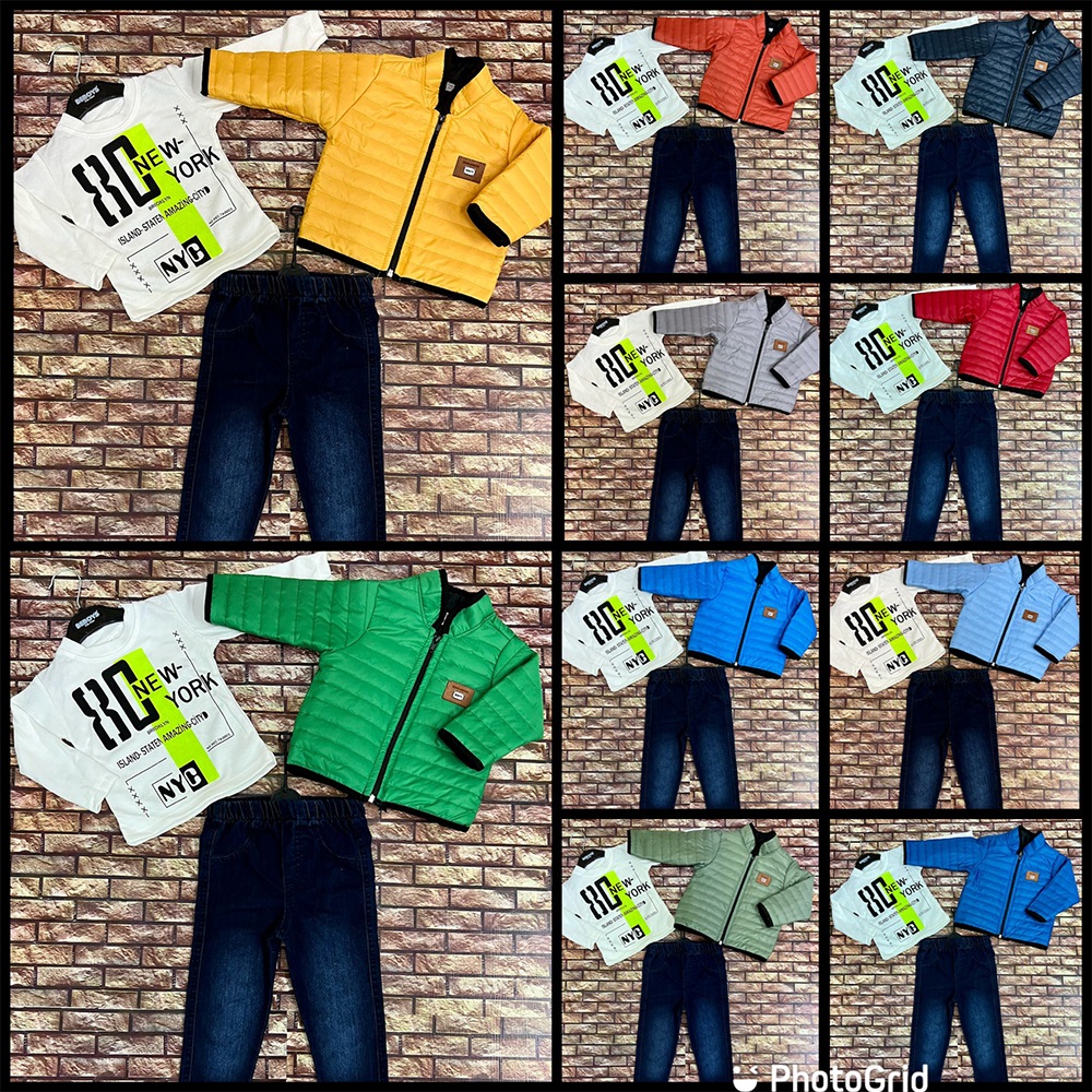 Çalış-Kon 1021 Erkek Çocuk Çizgili Mont Kot 3 Lü Takım 1-3 Yaş