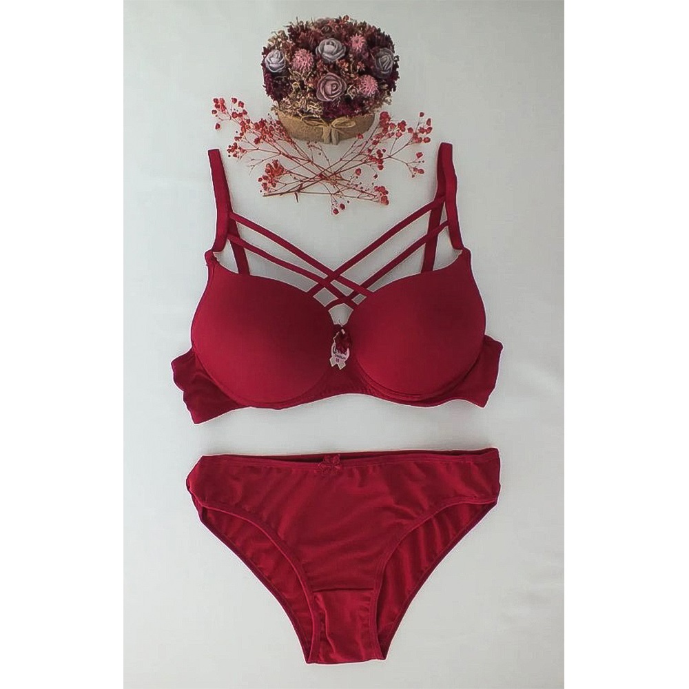 Ebru 8060 Slikonlu Dolu Micro Tulumlu Çapraz Sütyen Takım 75-90 - Ekru - 75-80-85-90