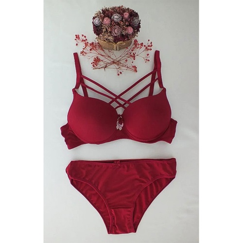 Ebru 8060 Slikonlu Dolu Micro Tulumlu Çapraz Sütyen Takım 75-90 - Ekru - 75-80-85-90