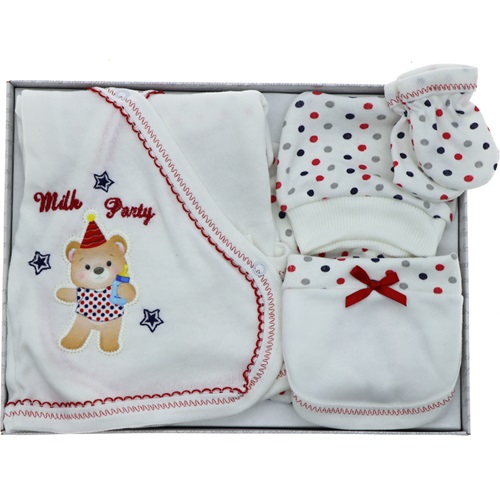 Hopipop 305 Milk Party Ayılı 5 Parça Zıbın Seti 0-3 Ay