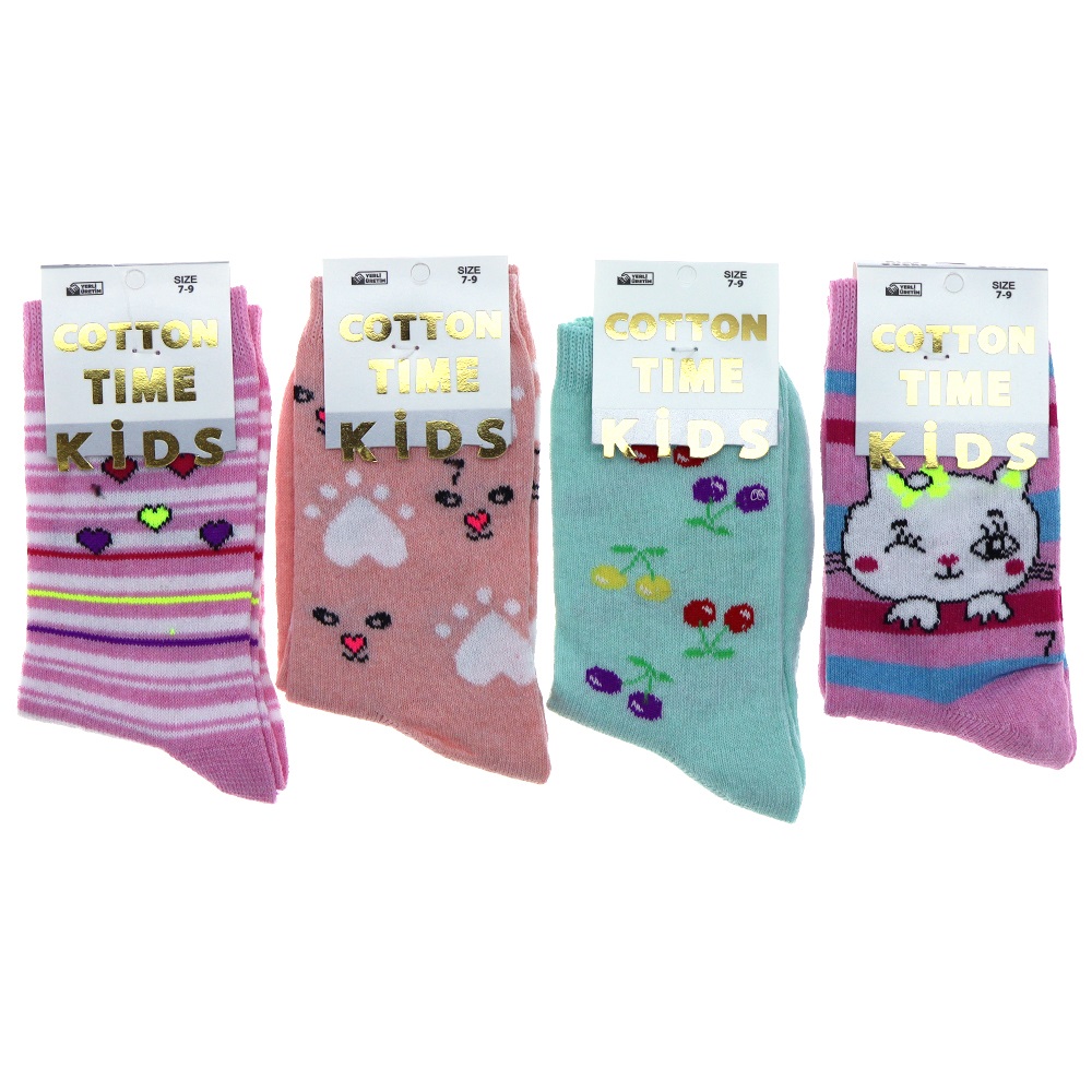 Cotton Tıme Kıds Kız Çocuk Soket Çorap - Karışık Renk - 5-7 YAŞ