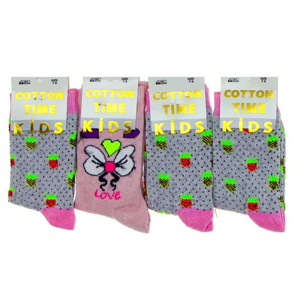 Cotton Tıme Kıds Kız Çocuk Soket Çorap - Karışık Renk - 5-7 YAŞ